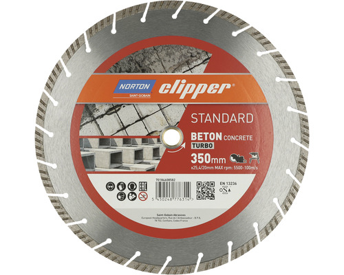 Norton Clipper Diamantscheibe Standard Beton Turbo Ø 350x25,4 / 20 mm Norton Clipper Diamanttrennscheibe, 350 Millimeter Durchmesser, geeignet für Beton