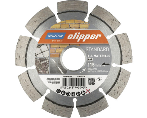 Norton Clipper Diamantscheibe Standard 4x4 Ø 115x22,23 mm Norton Clipper Diamanttrennscheibe für alle Materialien, Durchmesser 115 Millimeter