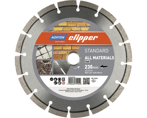 Norton Clipper Diamantscheibe Standard 4x4 Ø 230x22,23 mm Norton Clipper Trennscheibe mit 230 Millimeter Durchmesser für alle Materialien