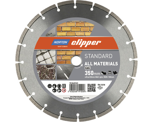 Norton Clipper Diamantscheibe Standard 4x4 Ø 350x25,4 / 20 mm Norton Clipper Diamanttrennscheibe zum Schneiden aller Materialien mit einem Durchmesser von 350 Millimeter