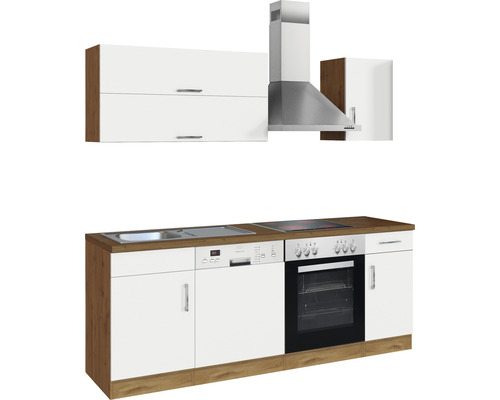 Held Möbel Küchenzeile mit Geräten Sorrento 210 cm Frontfarbe weiß matt Korpusfarbe eiche zerlegt