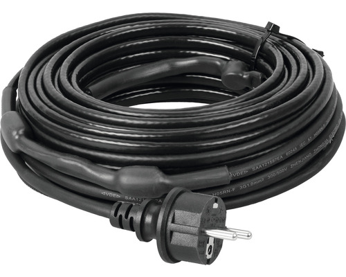 Schwarzes Heizkabel mit Stecker aufgerollt