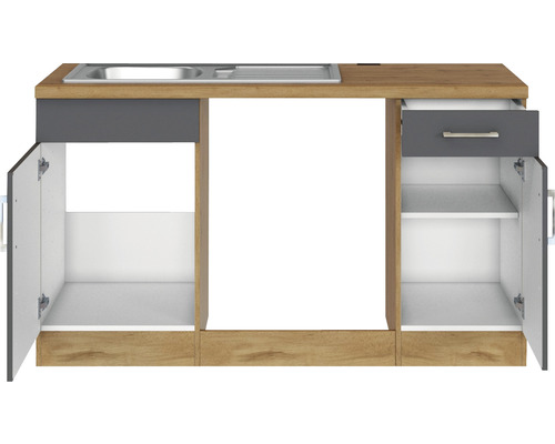 Spülenunterschrank mit Spüle, Schublade und offenen Fächern