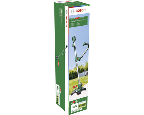 Verpackung des Bosch Universal GrassCut 18V Akku-Rasentrimmers