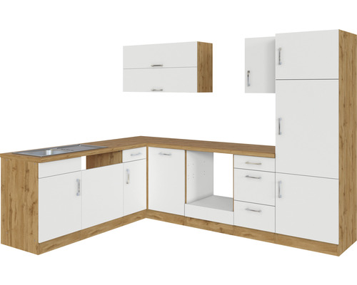 Küchenzeile mit Spüle, Unterschränken und Hängeschränken