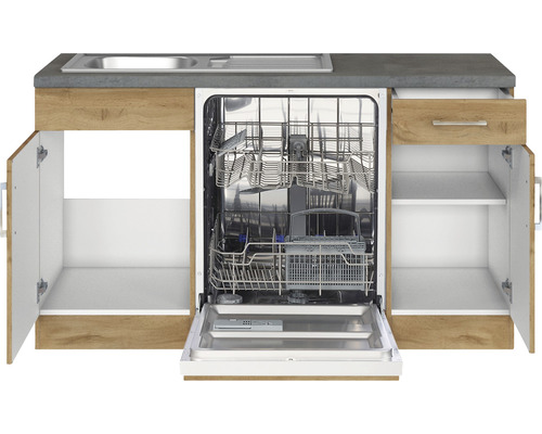 Küchenzeile mit Spüle, Geschirrspüler und Stauraum