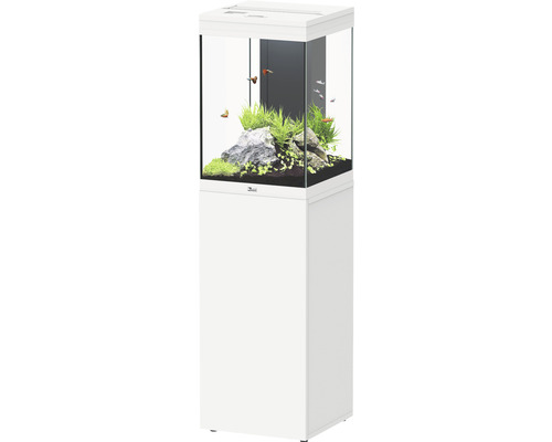 Aquariumkombination aquatlantis Aqua Tower 96 l, inklusive EASY LED 2.0 Beleuchtung, Innenfiltersystem, Heizer und Unterschrank weiß