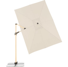 Rechteckiger Sonnenschirm mit Holzständer und Granitfuß