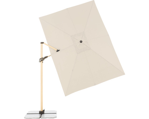 Rechteckiger Sonnenschirm mit Holzständer und Granitfuß