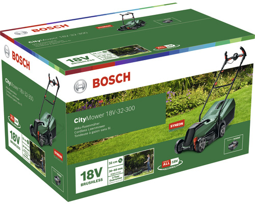 Verpackung des Bosch CityMower 18V-32-300 Akku-Rasenmähers