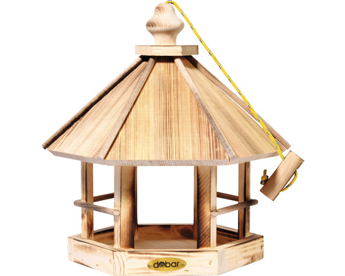 Vogelhaus aus Holz mit Seilaufhängung