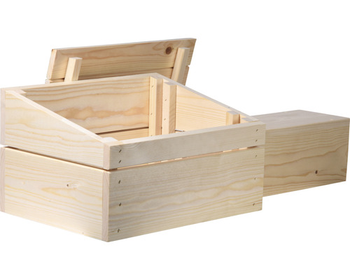 Holzkiste mit Deckel und Ablagefach