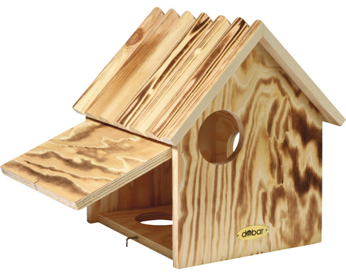 Futterhaus aus Holz mit Futterklappe
