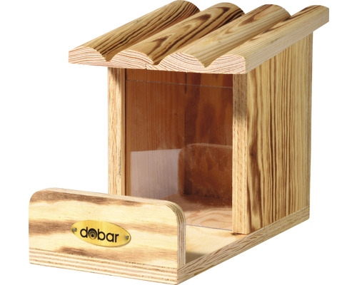 Eichhörnchen-Futterstation dobar 24 x 15 x 17 cm geflammt Vogelhaus aus Holz mit durchsichtiger Scheibe und Dobar Logo