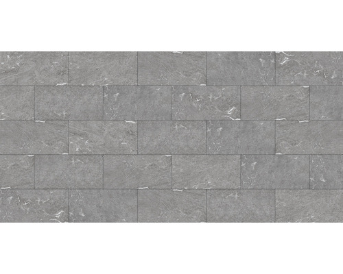 Graue Wandfliesen in Mauerwerksoptik