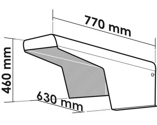 Technische Zeichnung eines Eckprofils mit den Maßen 460 mm, 630 mm und 770 mm.