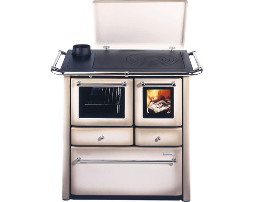 Festbrennstoffherd Westminster K85F creme Backofen links mit Stahlplatten-Kochfeld Holzherd mit Kochfeld und Backofen