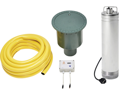 Komplette Gartenbewässerungsanlage mit Pumpe, Schlauch, Steuerung und Erdbehälter