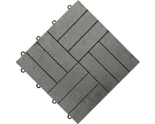 Terrassenfliese aus Kunststoff mit Holzoptik im Fischgrätmuster