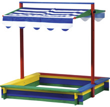 Sandkasten mit verstellbarem Dach dobar 120 x 120 x 120 cm Holz mehrfarbig viereckig Kantenschutz
