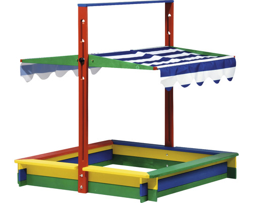 Quadratischer Sandkasten mit verstellbarem Sonnenschutz