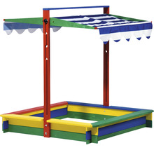 Sandkasten mit verstellbarem Dach dobar 120 x 120 x 120 cm Holz mehrfarbig viereckig Kantenschutz