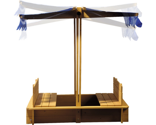 Sandkasten aus Holz mit drehbarem Sonnenschutz