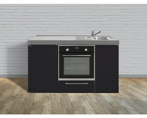Stengel-Küchen Singleküche mit Geräten Kitchenline 150 cm Frontfarbe schwarz matt Korpusfarbe weiß montiert