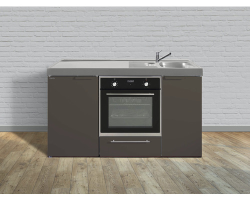 Stengel-Küchen Singleküche mit Geräten Kitchenline 150 cm mokka metallic matt vormontiert Variante rechts