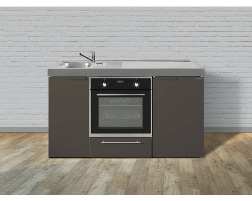 Stengel-Küchen Singleküche mit Geräten Kitchenline 150 cm Frontfarbe mokka metallic matt Korpusfarbe weiß montiert