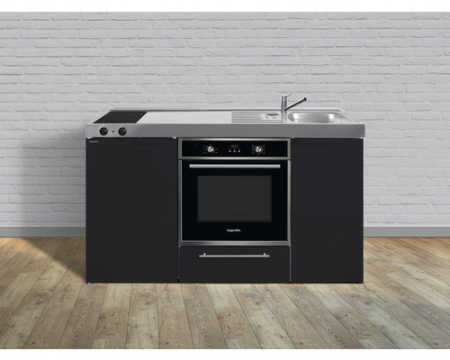 Stengel-Küchen Singleküche mit Geräten Kitchenline 150 cm Frontfarbe schwarz matt Korpusfarbe weiß montiert