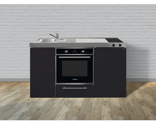 Stengel-Küchen Singleküche mit Geräten Kitchenline 150 cm Frontfarbe schwarz matt Korpusfarbe weiß montiert