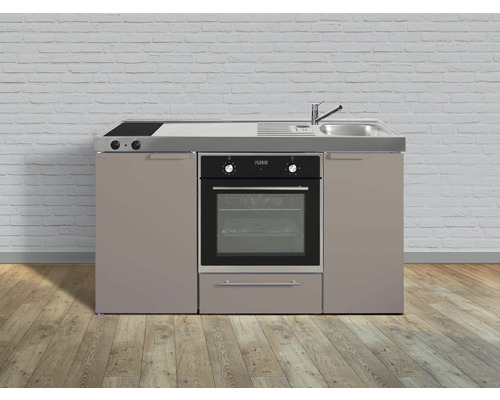 Stengel-Küchen Singleküche mit Geräten Kitchenline 150 cm Frontfarbe sand matt Korpusfarbe weiß montiert