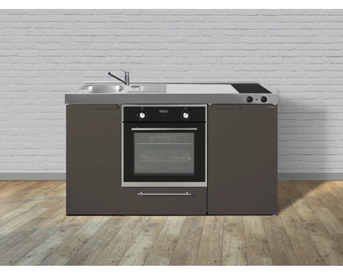 Stengel-Küchen Singleküche mit Geräten Kitchenline 150 cm mokka metallic matt vormontiert Variante links