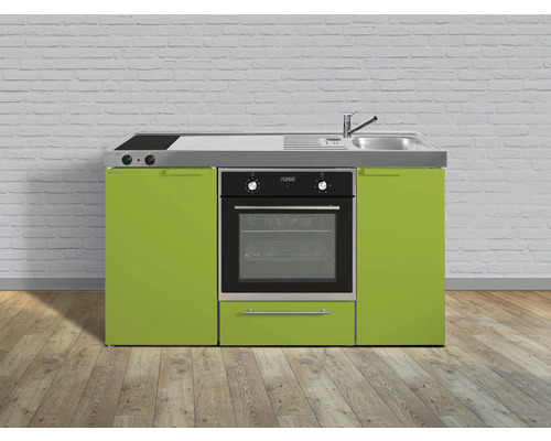 Stengel-Küchen Singleküche mit Geräten Kitchenline 150 cm grün glänzend vormontiert Variante rechts