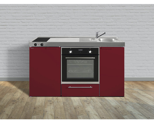 Stengel-Küchen Singleküche mit Geräten Kitchenline 150 cm Frontfarbe rot glänzend Korpusfarbe weiß montiert