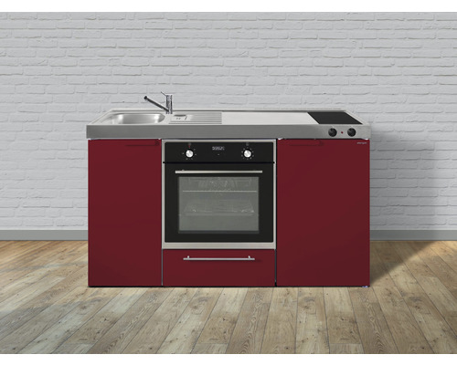 Stengel-Küchen Singleküche mit Geräten Kitchenline 150 cm Frontfarbe rot glänzend Korpusfarbe weiß montiert