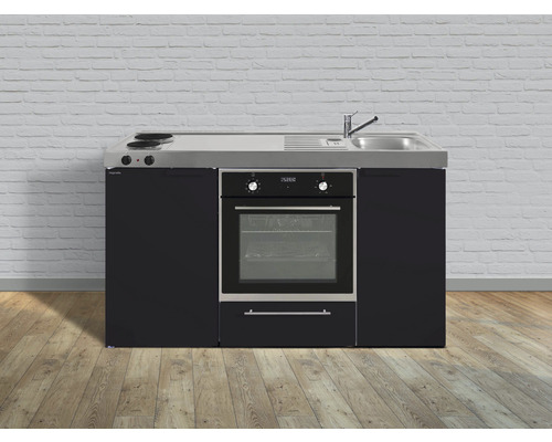 Stengel-Küchen Singleküche mit Geräten Kitchenline 150 cm schwarz matt vormontiert Variante rechts