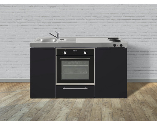 Stengel-Küchen Singleküche mit Geräten Kitchenline 150 cm Frontfarbe schwarz matt Korpusfarbe weiß montiert