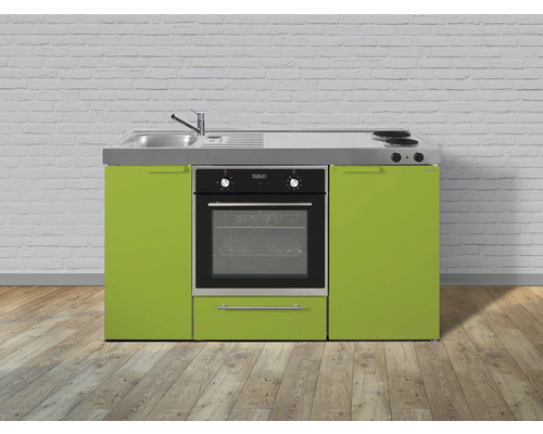 Stengel-Küchen Singleküche mit Geräten Kitchenline 150 cm grün glänzend vormontiert Variante links