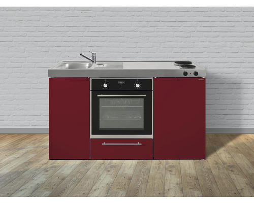 Stengel-Küchen Singleküche mit Geräten Kitchenline 150 cm Frontfarbe rot glänzend Korpusfarbe weiß montiert