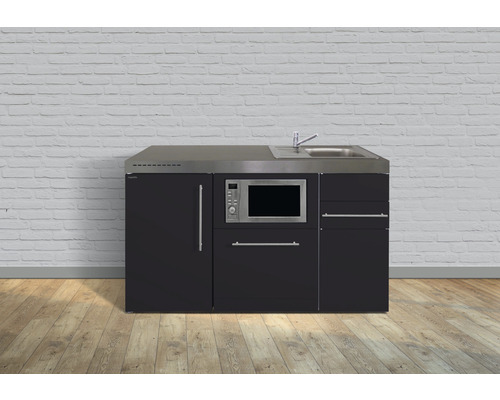Stengel-Küchen Miniküche mit Geräten Premiumline 150 cm Frontfarbe schwarz matt Korpusfarbe weiß montiert