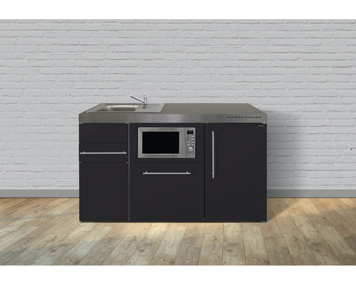 Stengel-Küchen Miniküche mit Geräten Premiumline 150 cm Frontfarbe schwarz matt Korpusfarbe weiß montiert