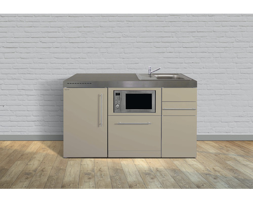 Stengel-Küchen Miniküche mit Geräten Premiumline 150 cm Frontfarbe sand matt Korpusfarbe weiß montiert