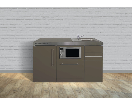 Stengel-Küchen Miniküche mit Geräten Premiumline 150 cm Frontfarbe mokka metallic matt Korpusfarbe weiß montiert