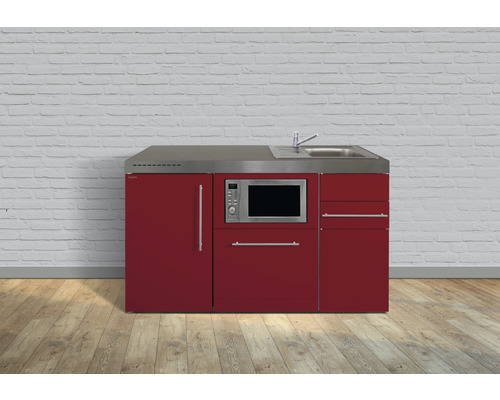 Stengel-Küchen Miniküche mit Geräten Premiumline 150 cm Frontfarbe rot glänzend Korpusfarbe weiß montiert