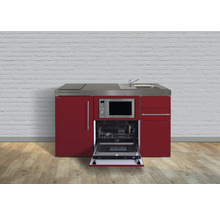 Stengel-Küchen Miniküche mit Geräten Premiumline 150 cm Frontfarbe rot glänzend Korpusfarbe weiß montiert-thumb-0