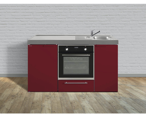 Stengel-Küchen Singleküche mit Geräten Kitchenline 150 cm Frontfarbe rot glänzend Korpusfarbe weiß montiert