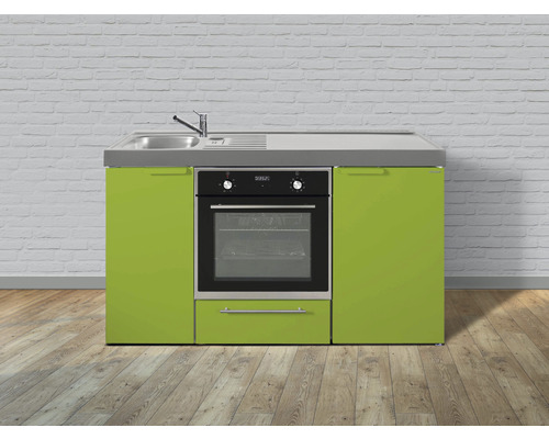 Stengel-Küchen Singleküche mit Geräten Kitchenline 150 cm Frontfarbe grün glänzend Korpusfarbe weiß montiert