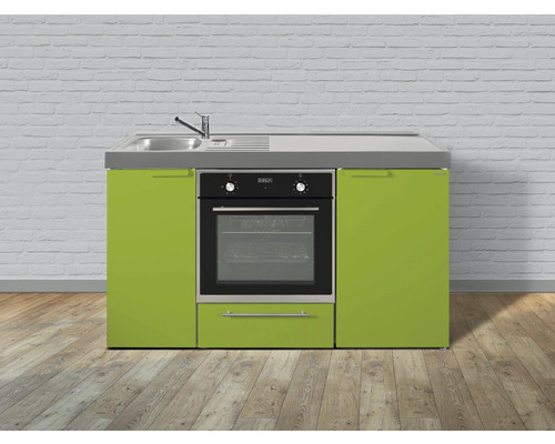 Stengel-Küchen Singleküche mit Geräten Kitchenline 150 cm grün glänzend vormontiert Variante links